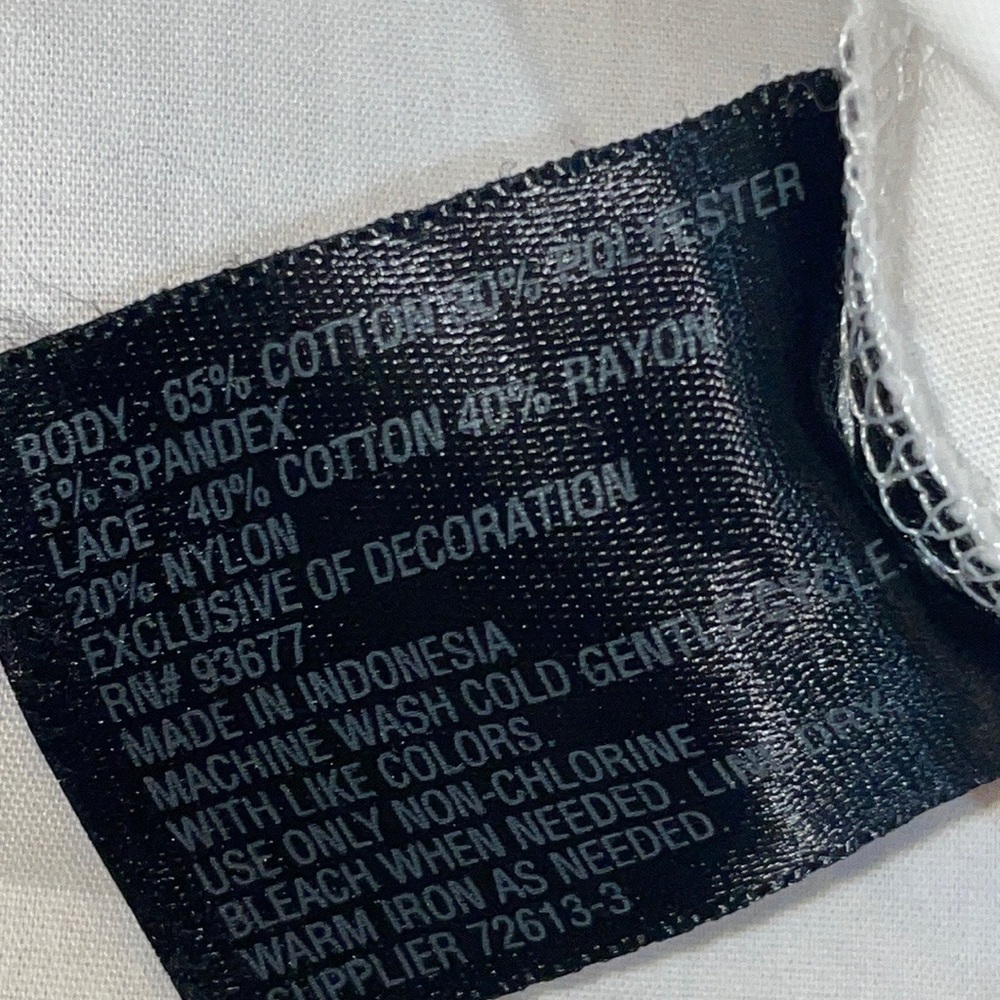 Worthington Chocker 3/4 Sleeve White lace cotton Mock Neck Shirt Petite M PM - Picture 9 of 17